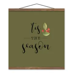 Green Tis the Season Hanging Canvas in Teak Frame