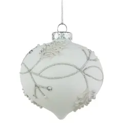 3.5" White & Silver Leaves Glass Onion Ornament