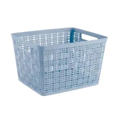 Blue Plastic Wicker Storage Basket by Simply Tidy&reg;