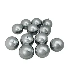 12ct. 4" Pewter Gray Shatterproof Shiny Christmas Ball Ornaments