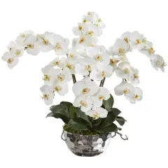 20" Phalaenopsis Orchid Artificial Arrangement in Silver Bowl