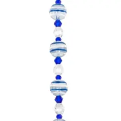Blue & White Stripe Lampwork Glass Round Bead Mix by Bead Landing&trade;