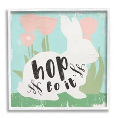 Stupell Industries Hop To It Easter Bunny Phrase Spring Tulips Framed Giclee Art White