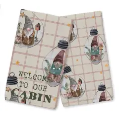 Welcome to our Cabin Cream and Red Check Gnome Globe Pattern Tea Towel - Set of 2