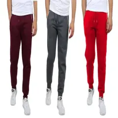 Galaxy by Harvic Men's Fleece-Lined Zip-Pocket Jogger Sweatpants 3 Pack Burgundy/Charcoal/Red