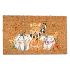 Kitty With Pumpkins Doormat