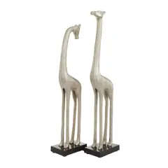 Silver Aluminum Contemporary Giraffe Sculpture Set