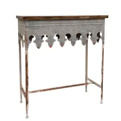 Hello Honey&reg; 36" Rustic Farmhouse Metal Console Table with Solid Wood Top Distressed Zinc Finish