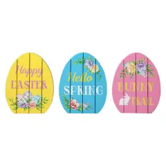 Glitzhome&reg; 7.5" Set of 3 Easter Wooden Easter Egg Table Decor