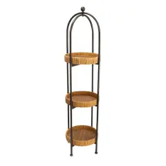 Hello Honey&reg; 3ft. Boho Arched Black Metal Plant Stand with Rattan Trays