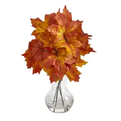 10" Autumn Maple Leaf Arrangement in Glass Vase