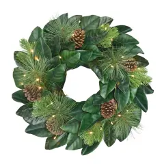 24" Pre-Lit Magnolia Wreath
