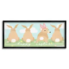 Stupell Industries Happy Easter Sentiment Bunny Tails Funny Corgi Dog Framed Giclee Art Black