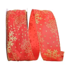 Reliant 2.5" x 50yd. Red Glitter Snowflakes Satin Value Wired Ribbon