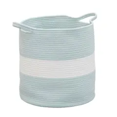 Household Essentials 15" Sky Blue & White Broadband Cotton Rope Basket