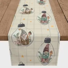 90" Cream & Gray Check Gnome Globe Pattern Cotton Twill Runner