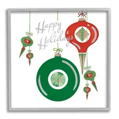 Stupell Industries Seasonal Happy Holidays Ornaments Framed Giclee Art Gray