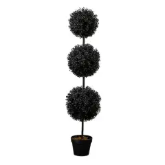 4ft. UV Resistant Artificial Halloween Black Triple Ball Boxwood Topiary (Indoor/Outdoor)