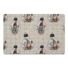 Cream & Gray Check Gnome Globe Pattern Floor Mat