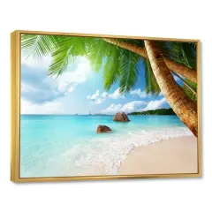 Designart - Praslin Island Seychelles Beach - Seashore Photo Framed Canvas Print Gold