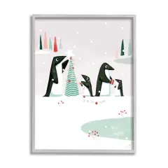 Stupell Industries Penguins Decorating Christmas Tree Framed Giclee Art Gold