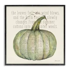 Stupell Industries Leaves Fall Green Pumpkin Framed Giclee Art