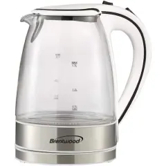 Brentwood 1.7L White Cordless Tempered Glass Electric Kettle