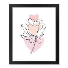Flower Line Drawing Black Framed Print Under Plexiglass