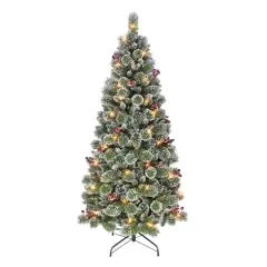 6.5ft. Pre-Lit Snowy Valley Pine Artificial Christmas Tree, Warm White LED Lights