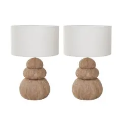 Hello Honey&reg; 18.5" Beige Stacked Sea Urchin Table Lamp with Linen Shade, 2ct.