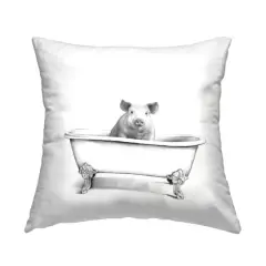 Stupell Industries Farm Pig In Bathtub Adorable Hog Animal Throw Pillow, 18" x 18"