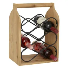 15" Brown Wood Rustic Wine Holder