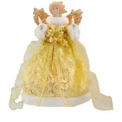 12" Lighted Gold Angel with Wings Christmas Tree Topper, Clear Lights