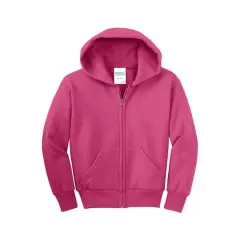 Port & Company&reg; Youth Core Fleece Full-Zip Hooded Sweatshirt Sangria