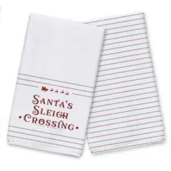 Santas Sleigh Crossing Stripes Tea Towels - Set of 2
