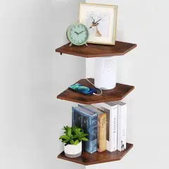 Burnt Brown Wall Mounted Wood Floating Corner Shelf Set