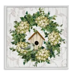 Stupell Industries Spring Birdhouse Wreath Framed Giclee Art White
