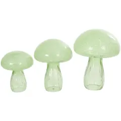 Green Textured Glass Mushroom Sculpture Set
