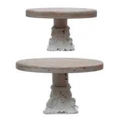 Hello Honey&reg; Distressed White Wood & Metal Pedestals Set