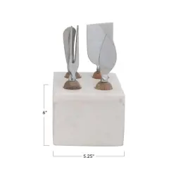 Hello Honey&reg; Modern Stainless Steel Cheese Servers with Wood Handles & Marble Stand