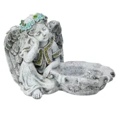 10" Gray Resting Angel Bird Feeder Garden Statue