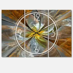 Designart Symmetrical Yellow Fractal Flower Multipanel Wall Clock