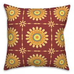 Flower Medallion Throw Pillow Red