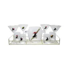 Hello Honey 11-Piece Vintage Reproduction Glass Barware Set with Penguin Decal, Gold Finish