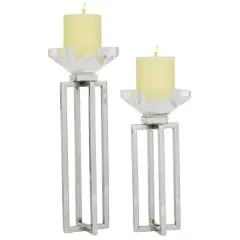 Silver Stainless Steel Glam Candle Holder Set