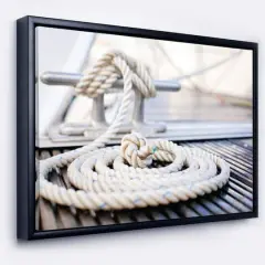 Designart - White Nautical Mooring Rope - Modern Landscape Framed Canvas Art Black
