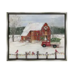 Stupell Industries Snowy Holiday Tree Farm Landscape Framed Floater Canvas Wall Art Gray
