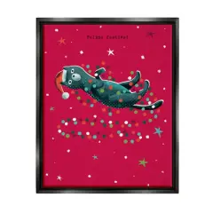 Stupell Industries Feline Festive Christmas Cat Black Framed Floater Canvas Wall Art