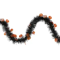 50ft. Black & Orange Jack O Lanterns Halloween Tinsel Garland