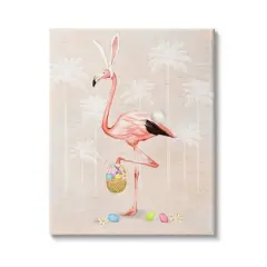 Stupell Industries Easter Flamingo Pink Bird Egg Hunt Basket Canvas Wall Art